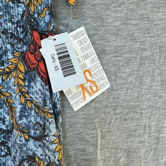 Brand New LuLaRoe XS Grey-Blue with Orange, Black & Goldenrod Floral Carly Dress - Picture 6 of 8